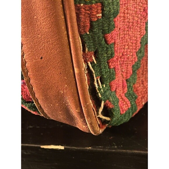 Vintage YUN ART Travel Bag Kilim Wool Leather Turkish Pattern Rush/Tan One Size - Picture 15 of 15